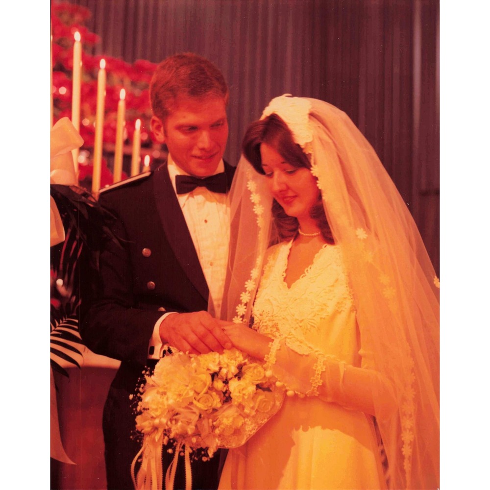 Vtg Color Photograph USAF Wedding Ceremony Bride Groom Tuxedo Gown 1980s Retro - Picture 1 of 1